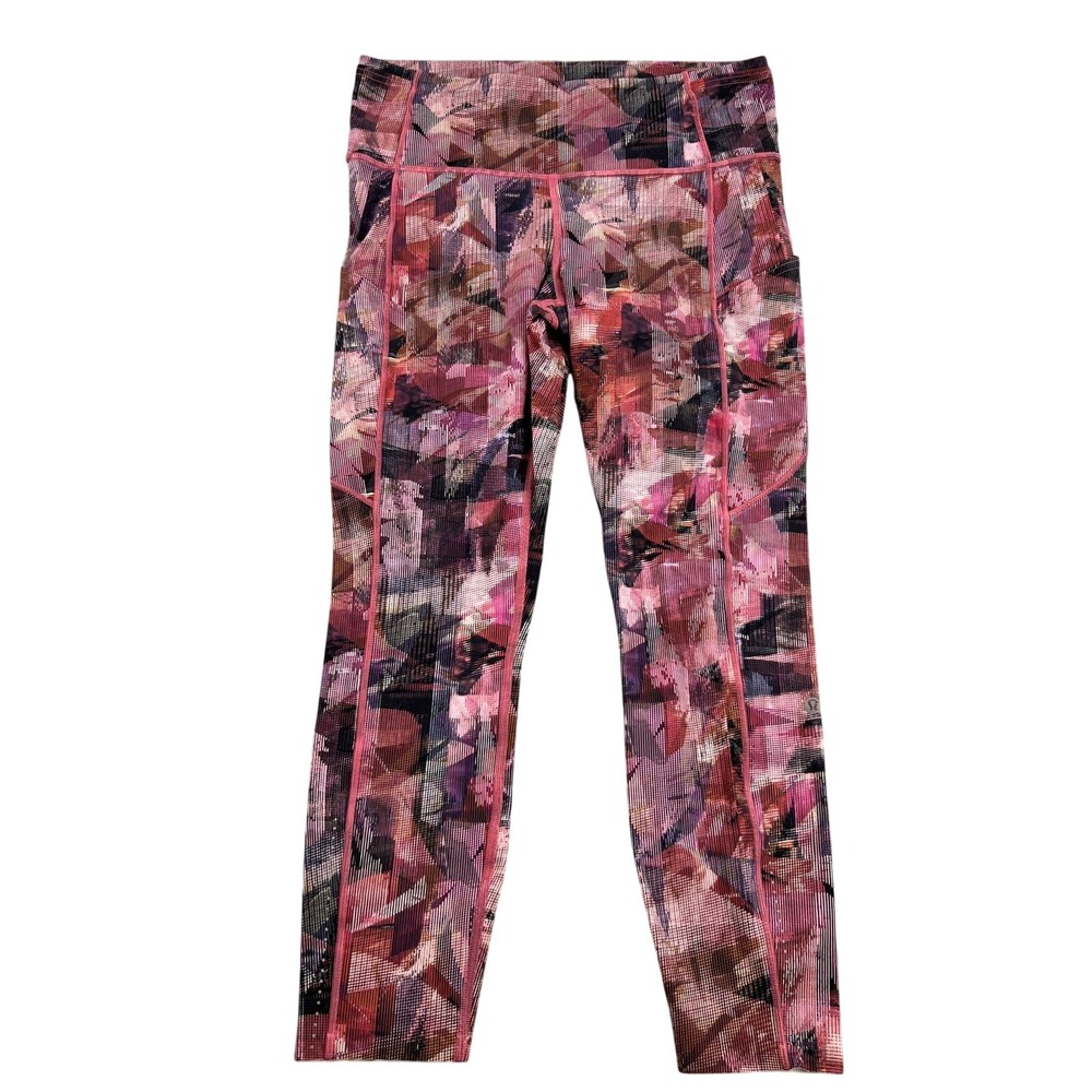Lululemon Fast and Free High Rise Tight 25 10 Pink Abstract Leggings Women Yoga